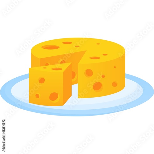 Cheese on plate vector icon natural protein eating