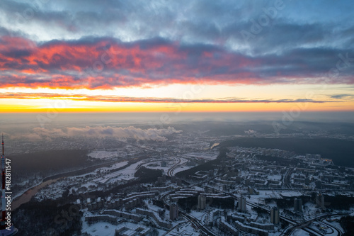 Aerial winter sunny morning sunrise view Vilnius, Lithuania © Top Lithuania