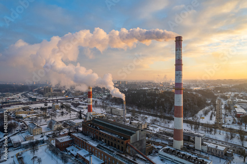 Aerial winter sunny morning sunrise view Vilnius, Lithuania