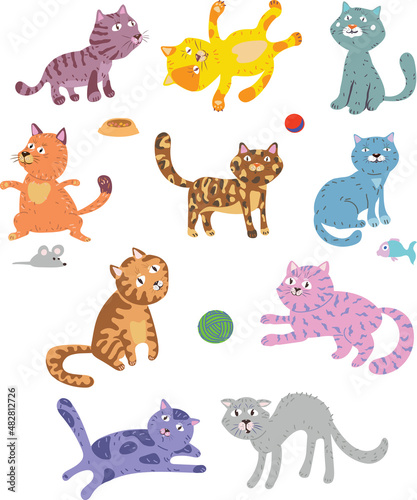 funny cats  children   s pattern for decoration and design  packaging and posters