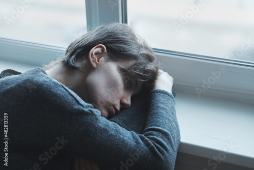 Obraz na plátne Portrait of sad stressed woman, broken heart and  frustration