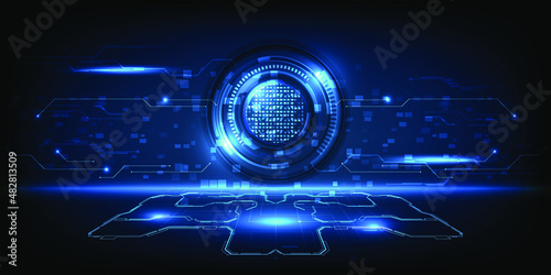 Vector illustrations of digital futuristic technology perspective floor and digital circuit panel.Futuristic technology design concepts.