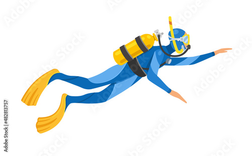 Scuba diver, diver on a white background. Vector illustration in cartoon style