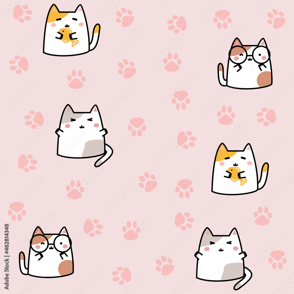 seamless with cute cats and their pink paws seamless with cute cats and their pink paws