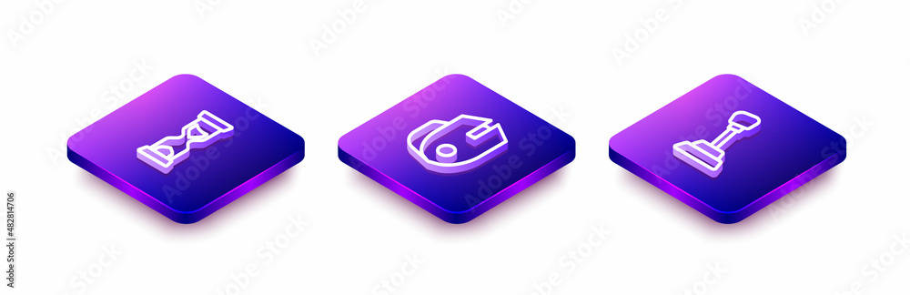 Set Isometric line Old hourglass, Computer mouse and Gear shifter icon. Vector Set Isometric line Old hourglass, Computer mouse and Gear shifter icon. Vector