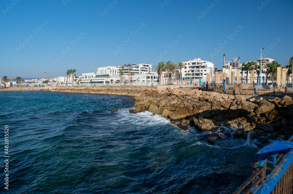 Nahariya's Promenade and Galei Galil Beach view of the sea and the shore from the pier