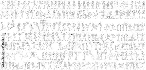 people figures big set sketch, isolated, vector