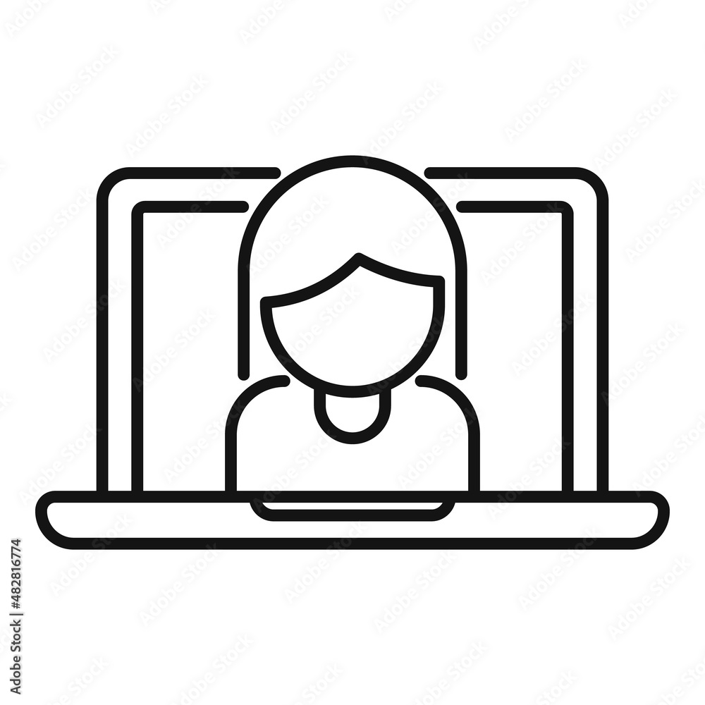 Laptop video call icon outline vector. Student course