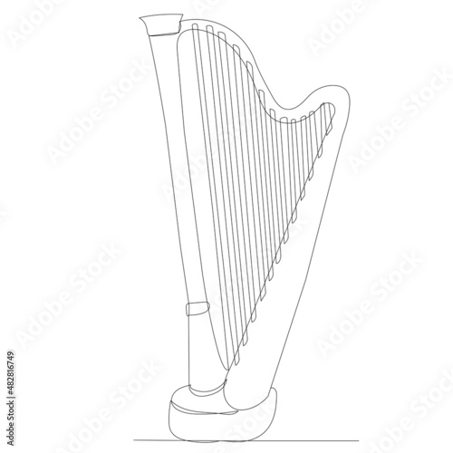 harp drawing in one continuous line, vector, isolated