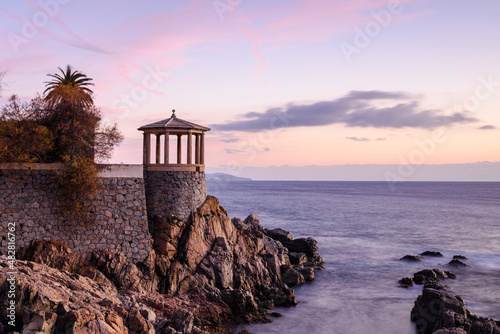 Amazing viewpoint sunrise at the Sea (Coastline of Costa Brava, Catalonia, Spain, S'Agaro)