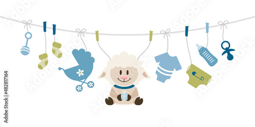 Schaf & Baby Icons Junge Hängend Retroblau Olivgrün
