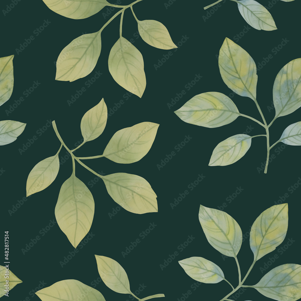 Seamless botanical pattern of green leaves. Watercolor leaves for design, wallpaper, print. Ornament of delicate green leaves. Seamless botanical pattern of green leaves. Watercolor leaves for design, wallpaper, print. Ornament of delicate green leaves.
