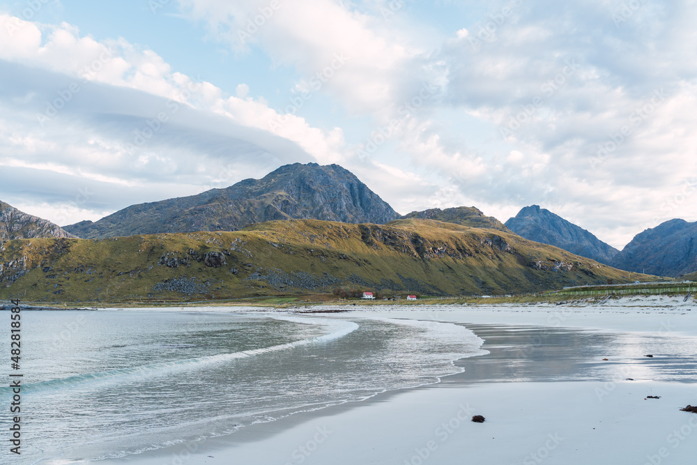 beautiful norwegian beach with rocky bottom