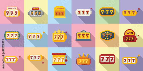 Lucky 7 icons set flat vector. Casino slot