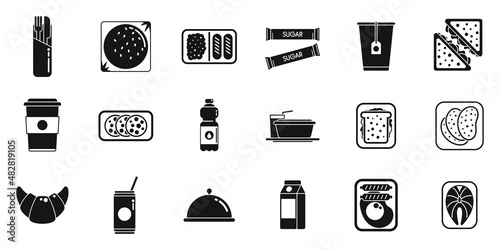 Airline food icons set simple vector. Inflight meal