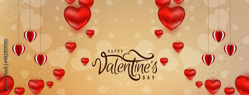 Beautiful Happy Valentines day red hearts banner design