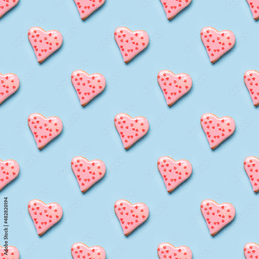 Valentine's day card with homemade heart shaped cookies for on grey background. Top view. Space for wishes. Valentine's day card with homemade heart shaped cookies for on grey background. Top view. Space for wishes.