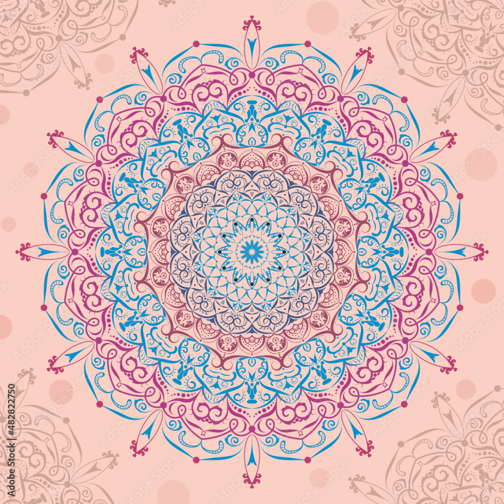 Mandala. Coloured oriental ornament. Colours can be changed. 