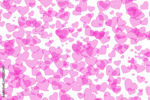 Abstract background - a bokeh of pink hearts on a white background.