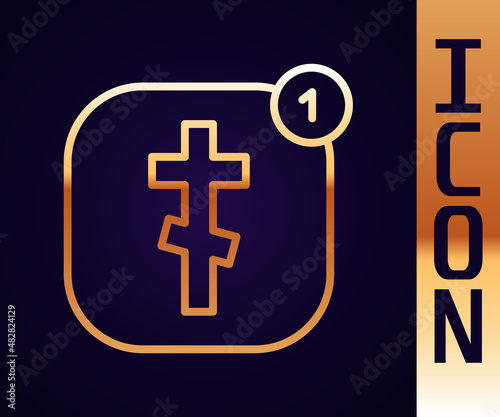 Gold line Online church pastor preaching video streaming icon isolated on black background. Online church of Jesus Christ. Vector
