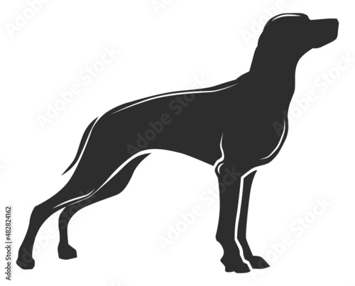 Black dog silhouette. Standing hound icon. Pet logo