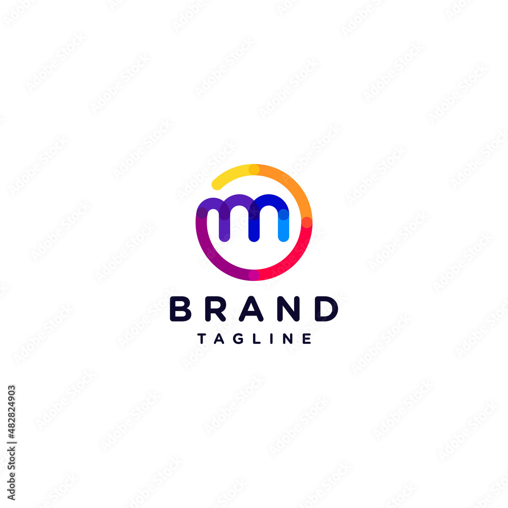 Obraz premium Playful and Colorful Letter M Logo Design Connecting With Outer Circle.