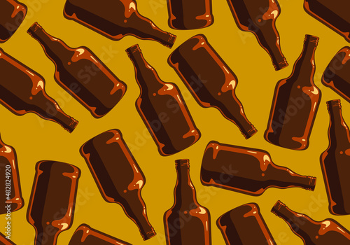 Alcohol bottles seamless vector background, endless wallpaper with whiskey bottles, cognac or gin empty glasses texture.
