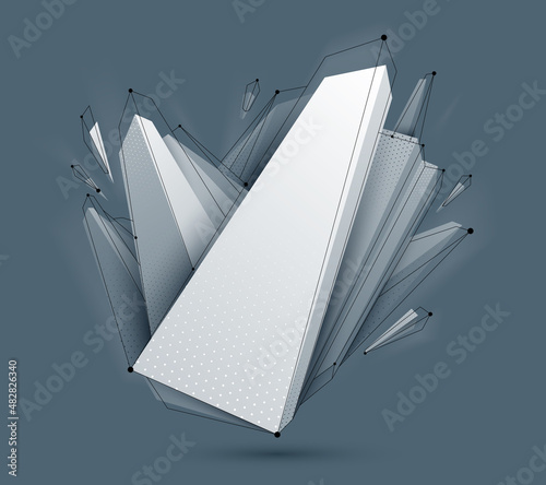 Low poly abstract form, vector future shape design polygonal art, dimensional geometric dynamic tech theme, with mesh lines.
