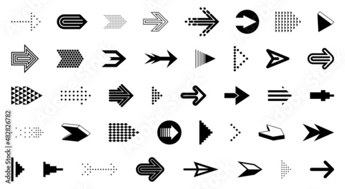 Diverse arrow cursors vector set, different shapes styles and concepts arrows single color monochrome graphic design elements for icons or logos.