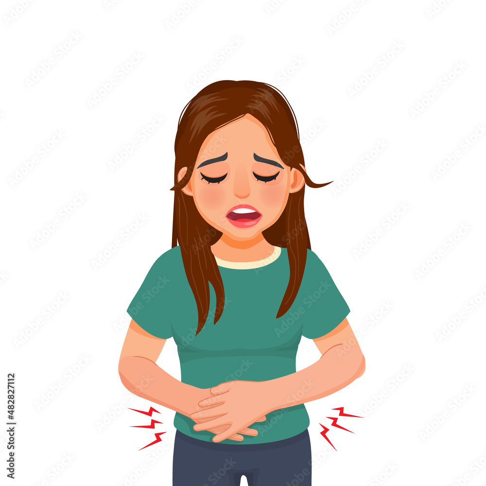 Young woman suffering from stomachache, diarrhea, indigestion problem, abdominal pain, food poisoning, nausea, gastritis or bloating. Young woman suffering from stomachache, diarrhea, indigestion problem, abdominal pain, food poisoning, nausea, gastritis or bloating.