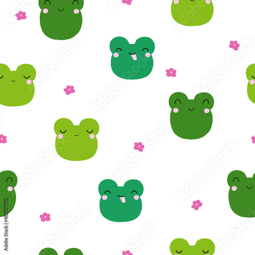 Funny green frogs seamless pattern. Kids print. Vector hand drawn illustration.