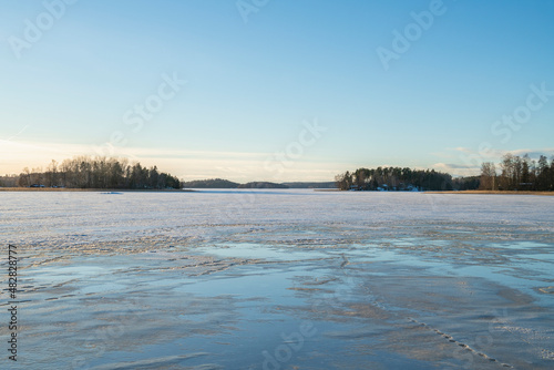 View of the frozen lake Lohja  Liessaari  Lohja  Finland