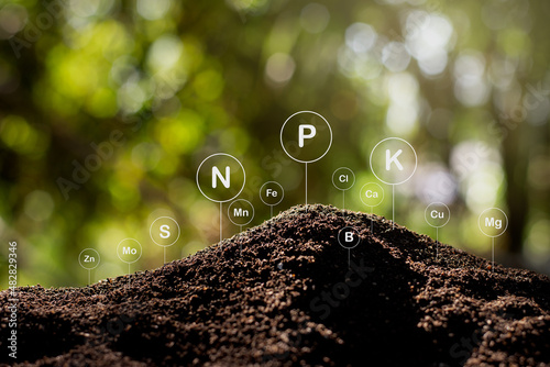 Earthworm fertilizer to nourish the plants and there is a technology icon about soil elements around it.