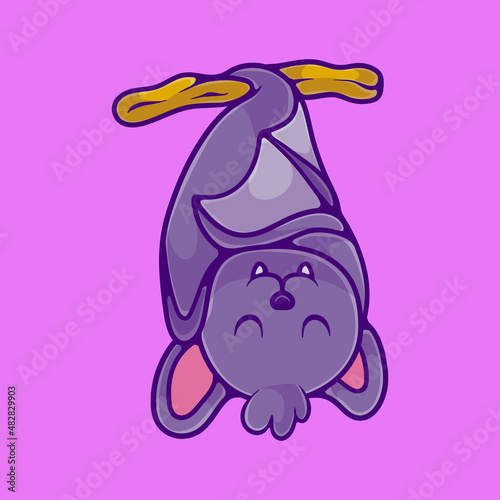 cute sleeping bat illustration with kid and game style with kid and game style suitable for mascot sticker and t-shirt design