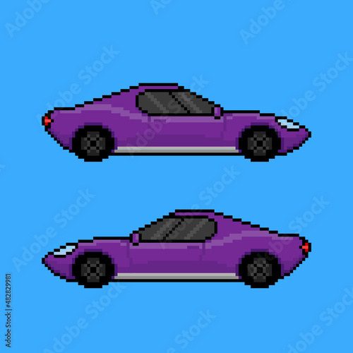 Violet car in pixel art design