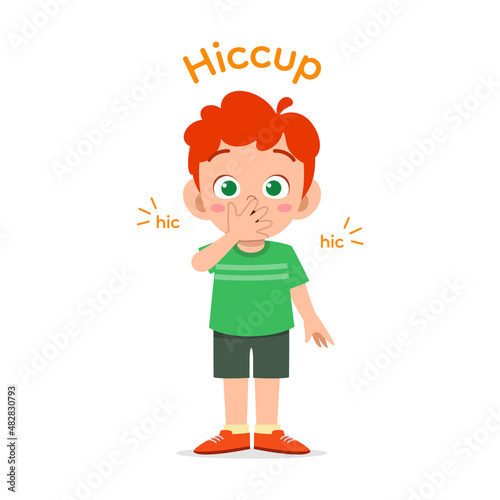 cute little boy standing and get hiccup photo