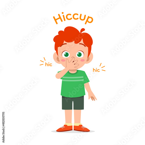 cute little boy standing and get hiccup