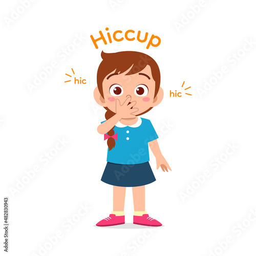 cute little girl standing and get hiccup