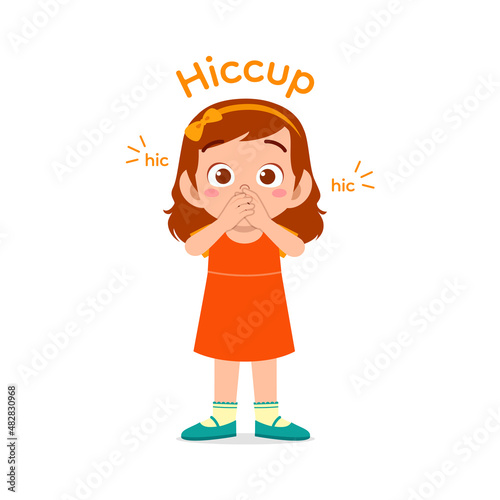 cute little girl standing and get hiccup