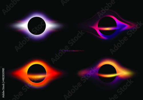 Black hole icon collection on deep black.