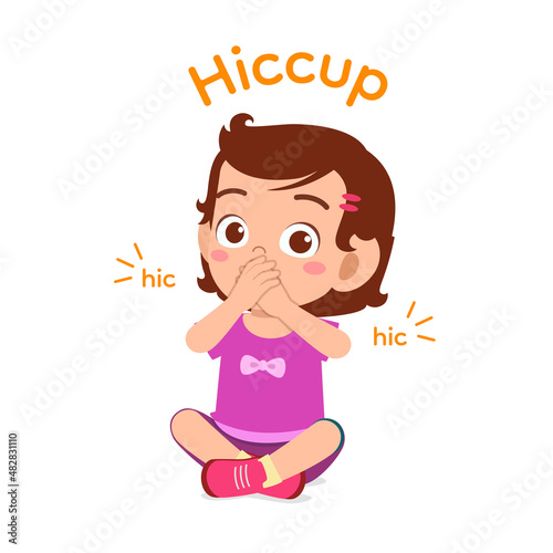cute little girl sitting and get hiccup photo