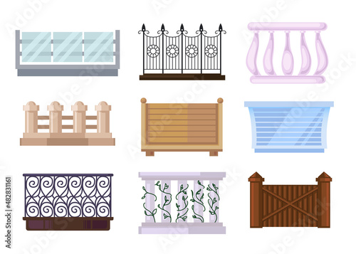 Obraz na plátně Different types of balcony railing vector illustrations set
