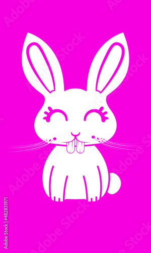 cute bunny rabbit with teeth silhouette easter bunny cartoon isolated on pink background