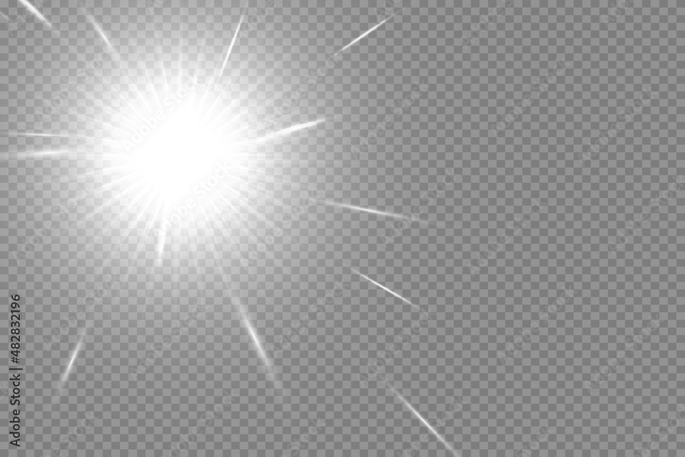 Glow isolated white transparent light effect set, lens flare, explosion, glitter, line, sun flash, spark and stars. abstract special effect element design. shine ray with lightning