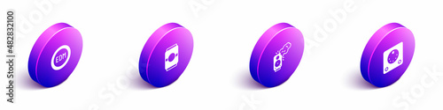 Set Isometric EDM electronic dance music, Beer can, Stereo speaker and Drum machine icon. Vector