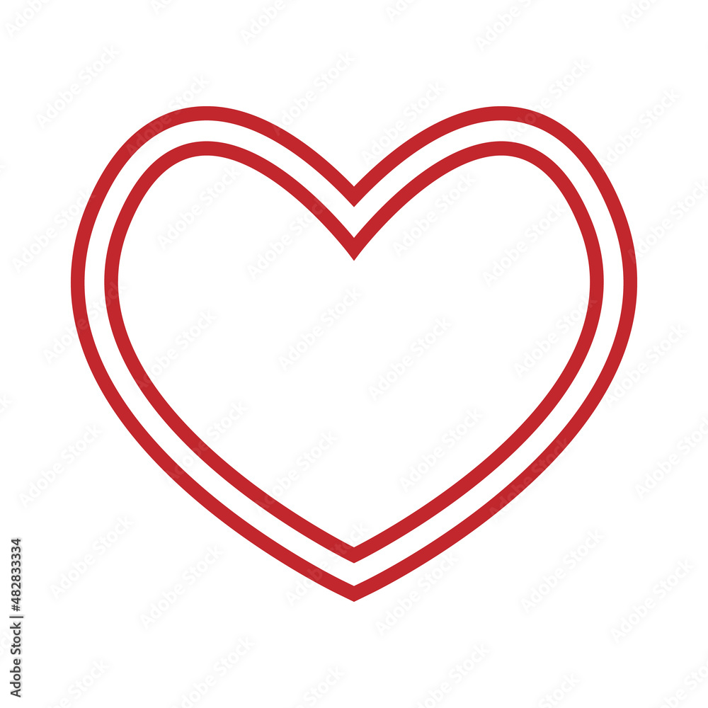 Double red outline heart icon. Ideal love symbol. Valentine's Day sign. Abstract heart for design. Romantic emblem to express feelings and strengthen relationships. Simple element for love icon, logo.