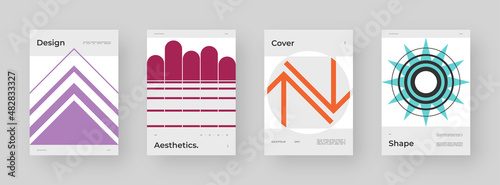 Abstract Poster Design Set. Vertical A4 format. Bauhaus brochure collection. Modernism aesthetics. Minimal illustration brutalism inspired.