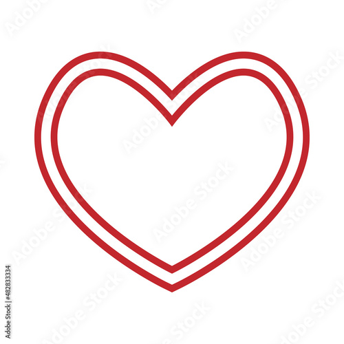 Double red outline heart icon. Ideal love symbol. Valentine's Day sign. Abstract heart for design. Romantic emblem to express feelings and strengthen relationships. Simple element for love icon, logo.