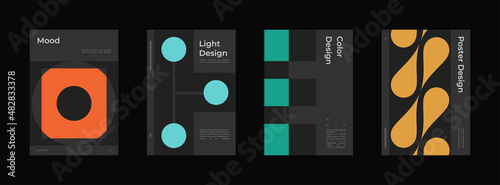 Abstract Poster Design Set. Vertical A4 format. Bauhaus brochure collection. Modernism aesthetics. Minimal illustration brutalism inspired.
