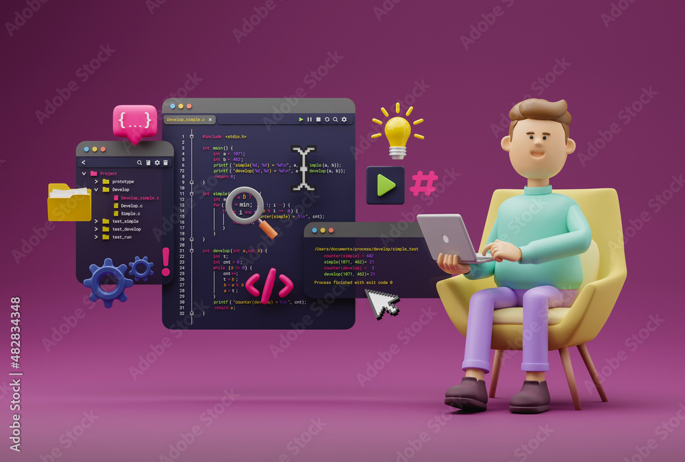 Programmer developer typing script source languages coding symbols icon ...